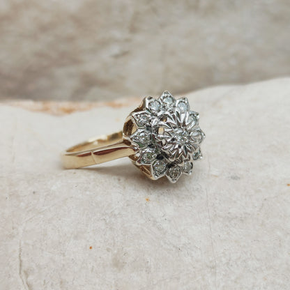Vintage 9 Carat Gold Diamond Cluster Ring