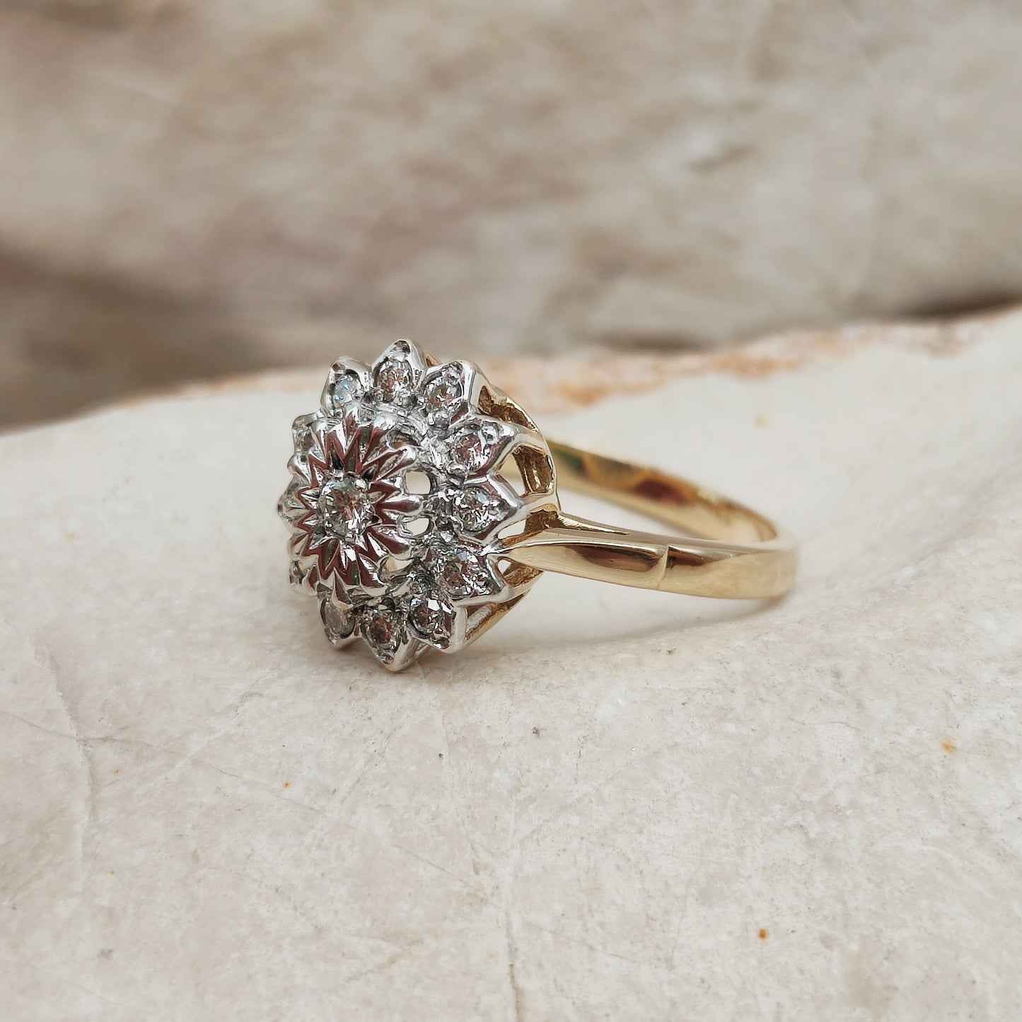 Vintage 9 Carat Gold Diamond Cluster Ring