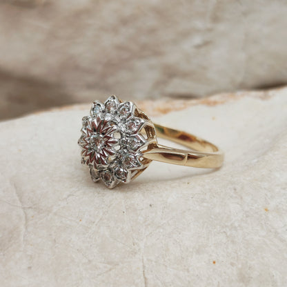 Vintage 9 Carat Gold Diamond Cluster Ring