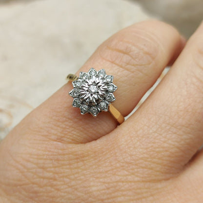Vintage 9 Carat Gold Diamond Cluster Ring