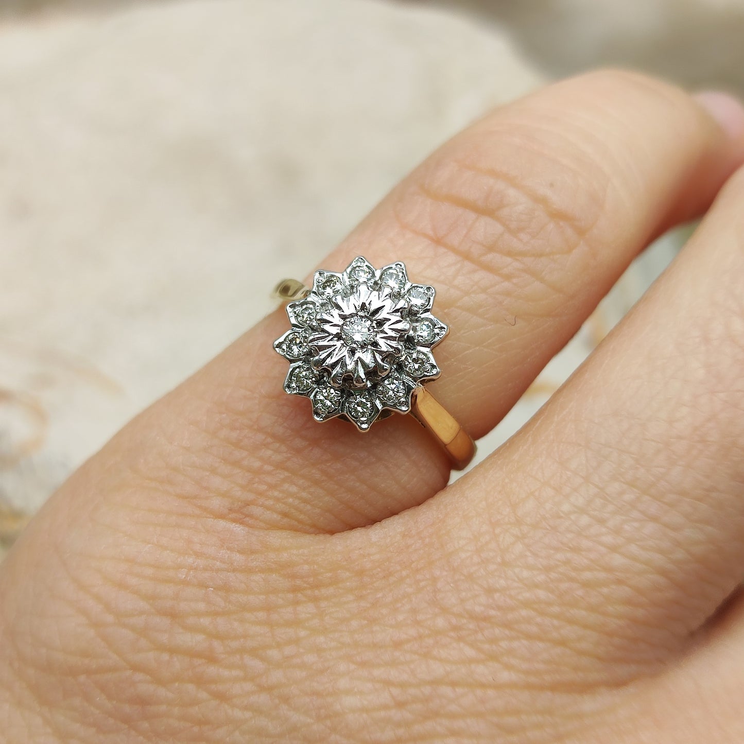 Vintage 9 Carat Gold Diamond Cluster Ring
