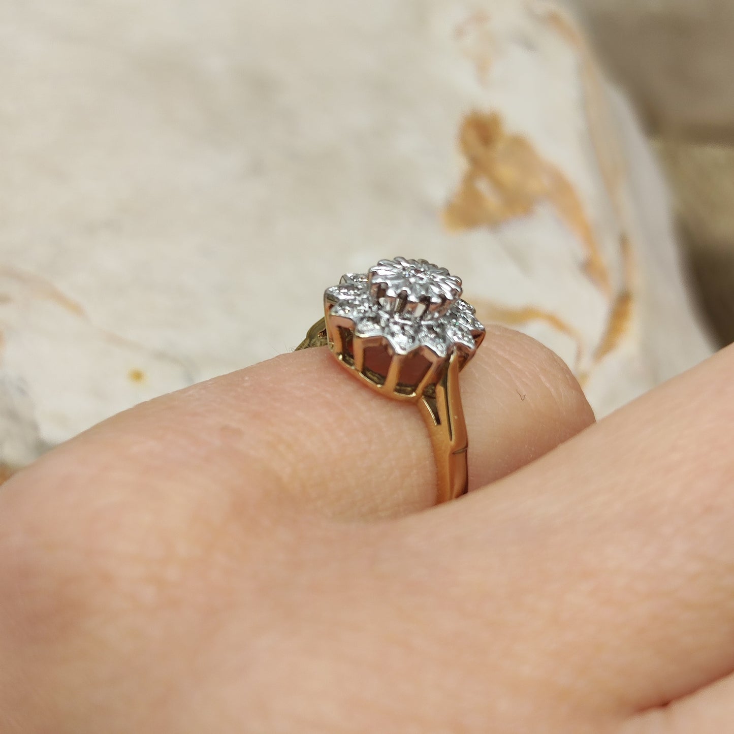 Vintage 9 Carat Gold Diamond Cluster Ring
