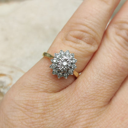 Vintage 9 Carat Gold Diamond Cluster Ring