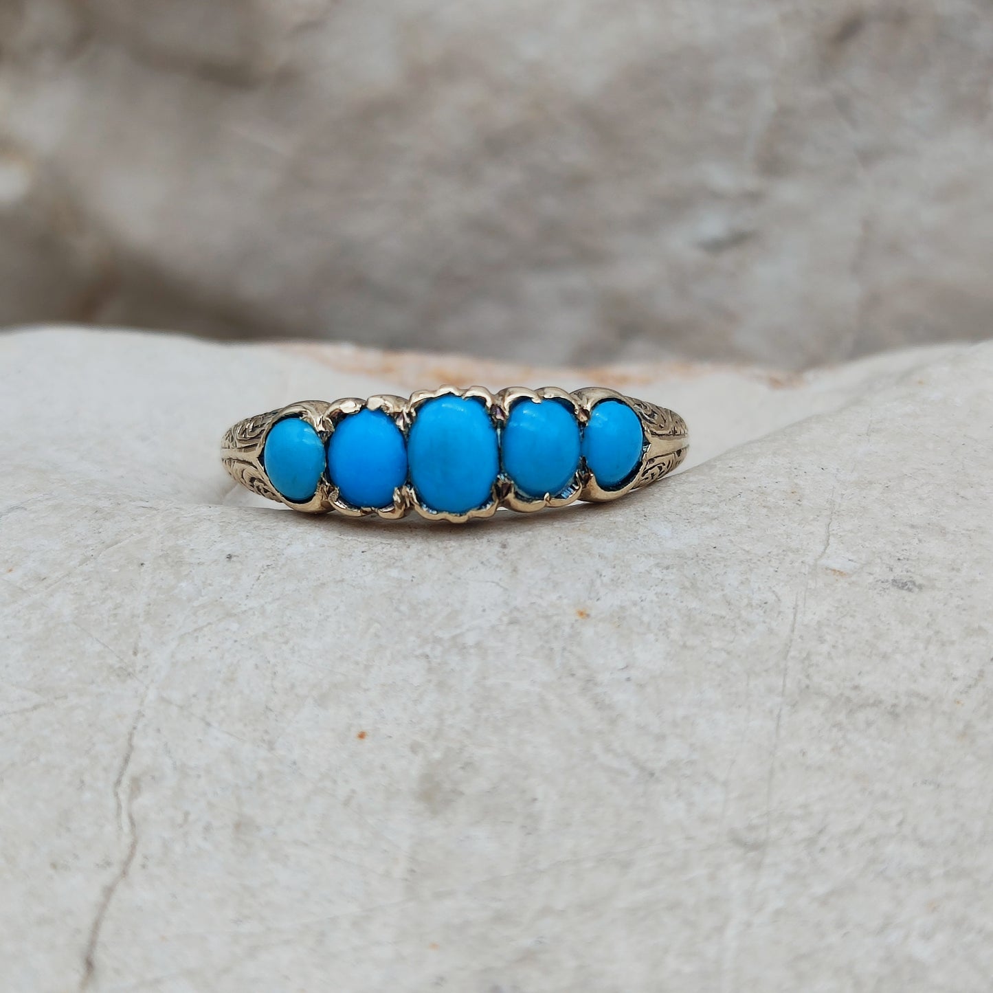 Victorian 5 Stone Turquoise Ring in 18 Carat Gold