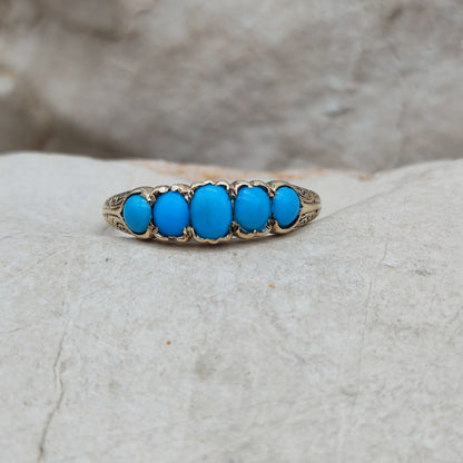 Victorian 5 Stone Turquoise Ring in 18 Carat Gold