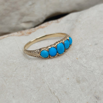 Victorian 5 Stone Turquoise Ring in 18 Carat Gold