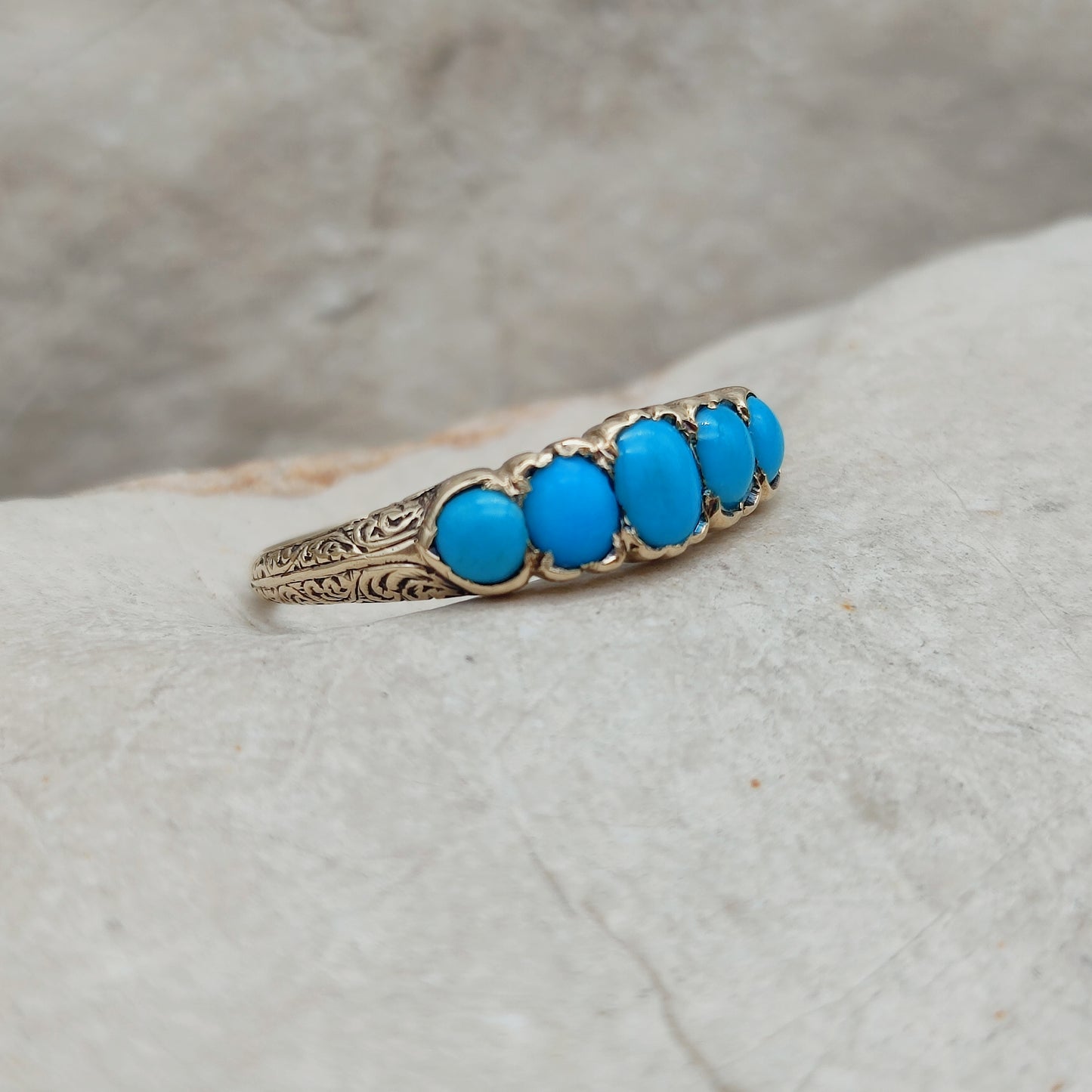 Victorian 5 Stone Turquoise Ring in 18 Carat Gold