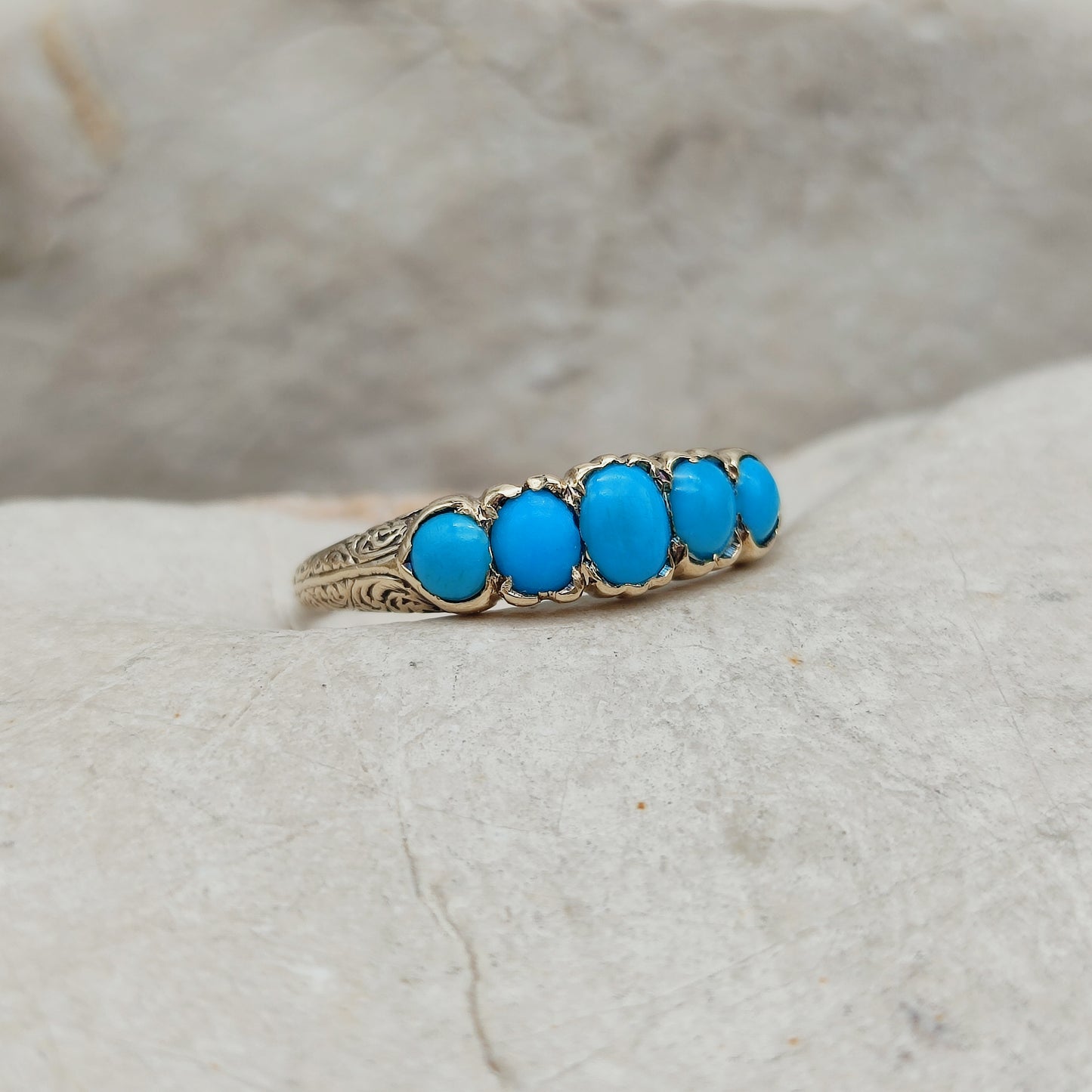 Victorian 5 Stone Turquoise Ring in 18 Carat Gold