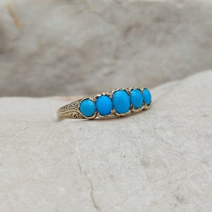 Victorian 5 Stone Turquoise Ring in 18 Carat Gold