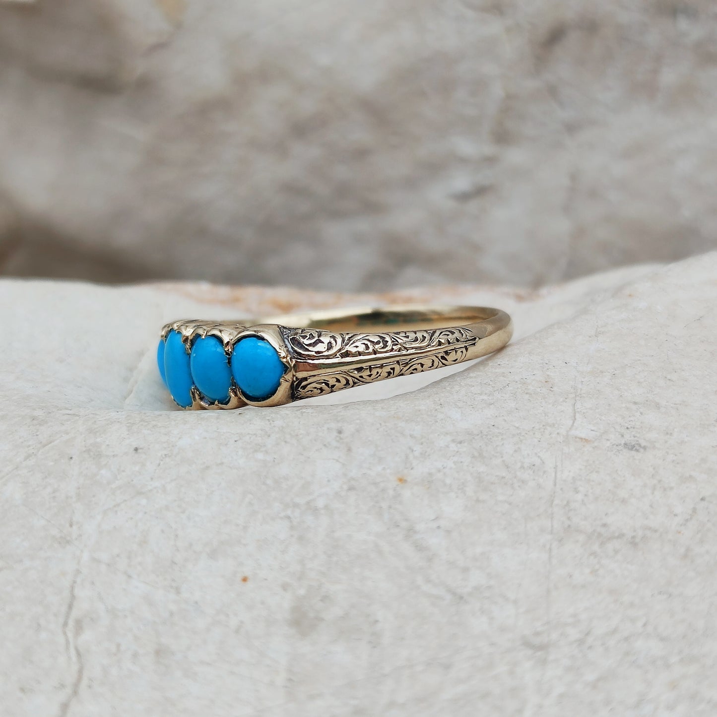 Victorian 5 Stone Turquoise Ring in 18 Carat Gold