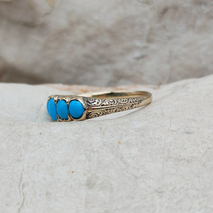 Victorian 5 Stone Turquoise Ring in 18 Carat Gold