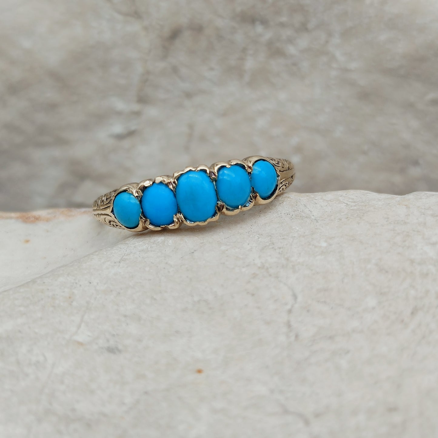 Victorian 5 Stone Turquoise Ring in 18 Carat Gold