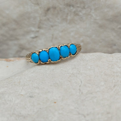 Victorian 5 Stone Turquoise Ring in 18 Carat Gold