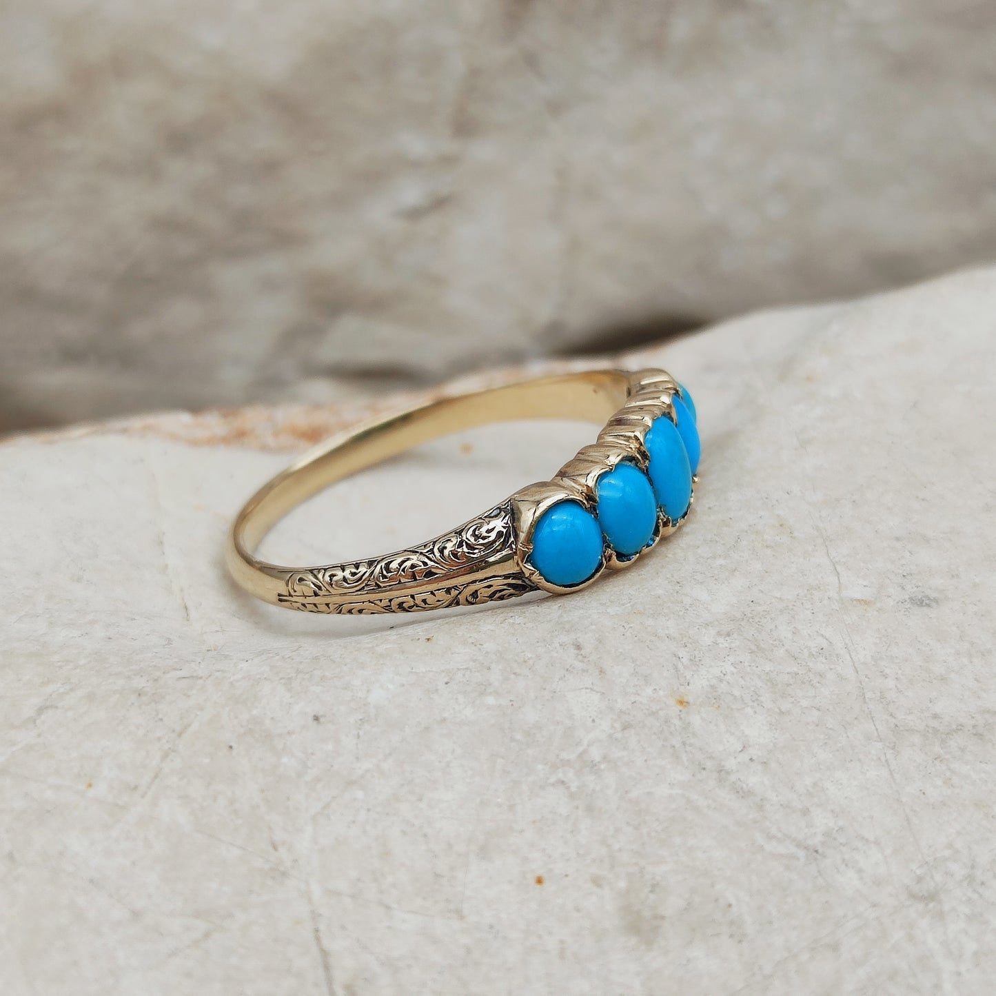 Victorian 5 Stone Turquoise Ring in 18 Carat Gold