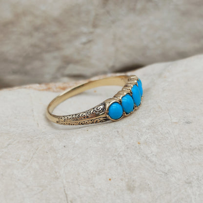 Victorian 5 Stone Turquoise Ring in 18 Carat Gold