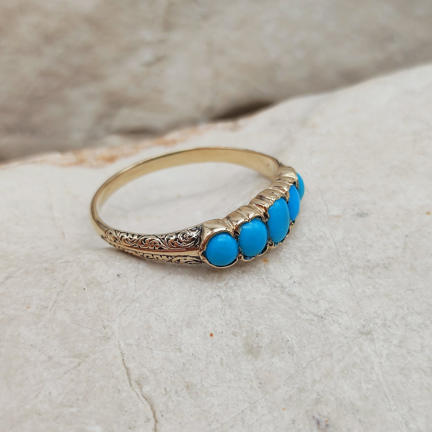 Victorian 5 Stone Turquoise Ring in 18 Carat Gold