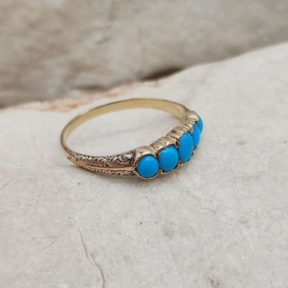 Victorian 5 Stone Turquoise Ring in 18 Carat Gold