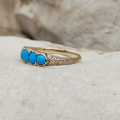 Victorian 5 Stone Turquoise Ring in 18 Carat Gold