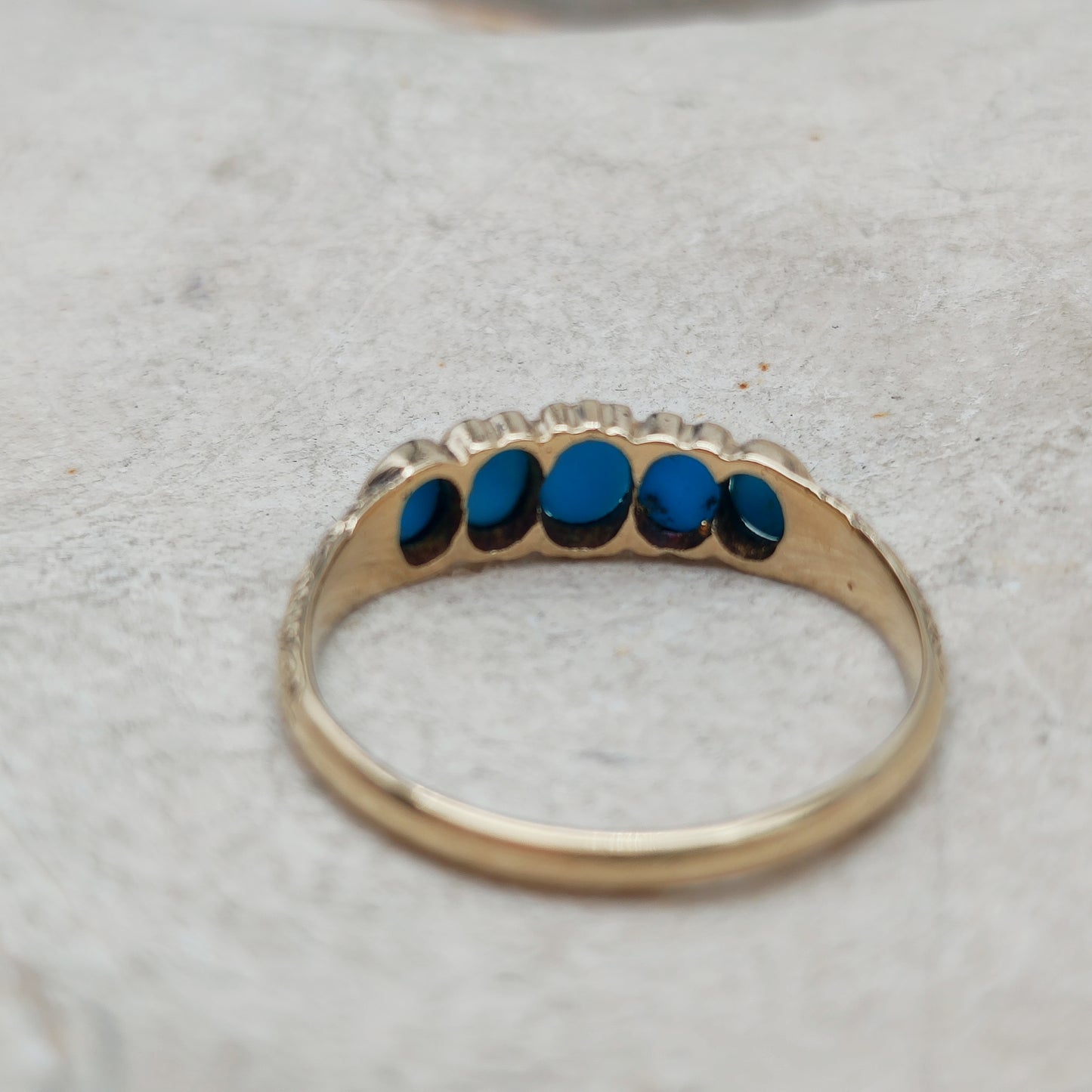 Victorian 5 Stone Turquoise Ring in 18 Carat Gold