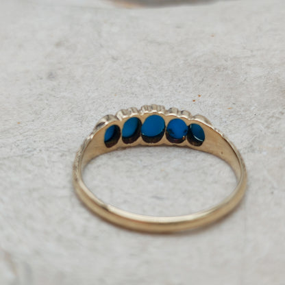 Victorian 5 Stone Turquoise Ring in 18 Carat Gold