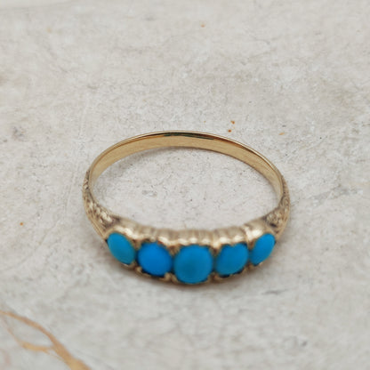 Victorian 5 Stone Turquoise Ring in 18 Carat Gold