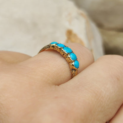 Victorian 5 Stone Turquoise Ring in 18 Carat Gold
