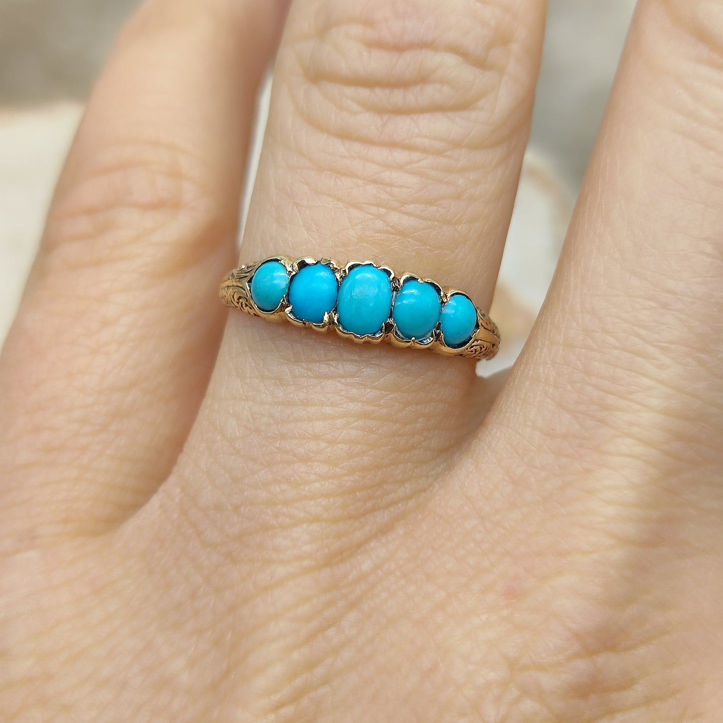 Victorian 5 Stone Turquoise Ring in 18 Carat Gold