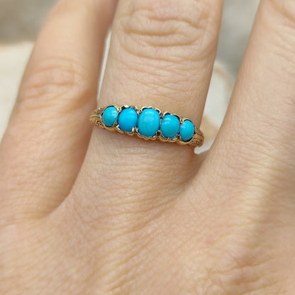 Victorian 5 Stone Turquoise Ring in 18 Carat Gold