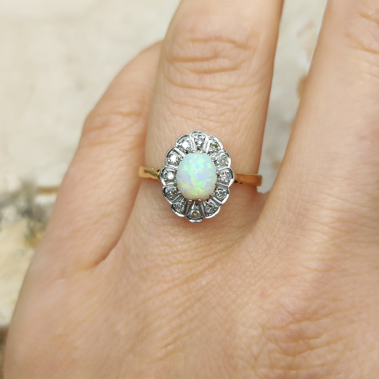 Vintage Ring with Opal and Diamond in 18 Carat gold