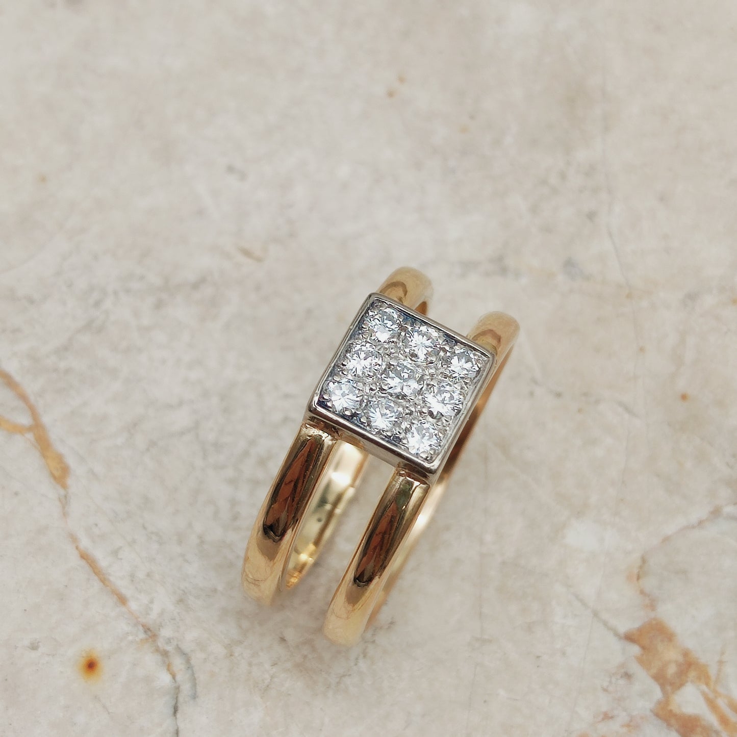 Vintage Heavy Double banded Swedish ring with .45 Diamonds in 18 Carat Gold