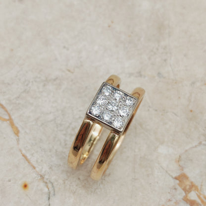 Vintage Heavy Double banded Swedish ring with .45 Diamonds in 18 Carat Gold