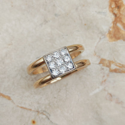 Vintage Heavy Double banded Swedish ring with .45 Diamonds in 18 Carat Gold