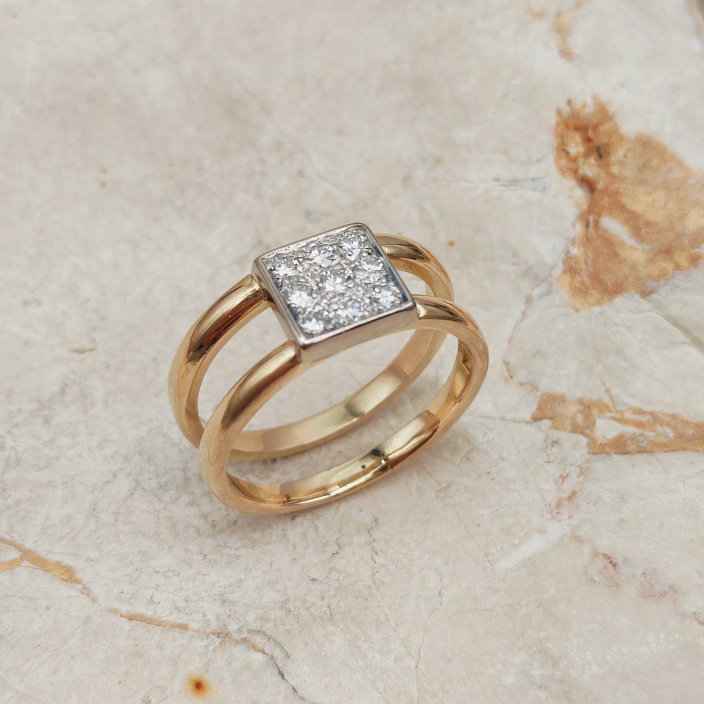 Vintage Heavy Double banded Swedish ring with .45 Diamonds in 18 Carat Gold