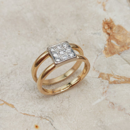 Vintage Heavy Double banded Swedish ring with .45 Diamonds in 18 Carat Gold