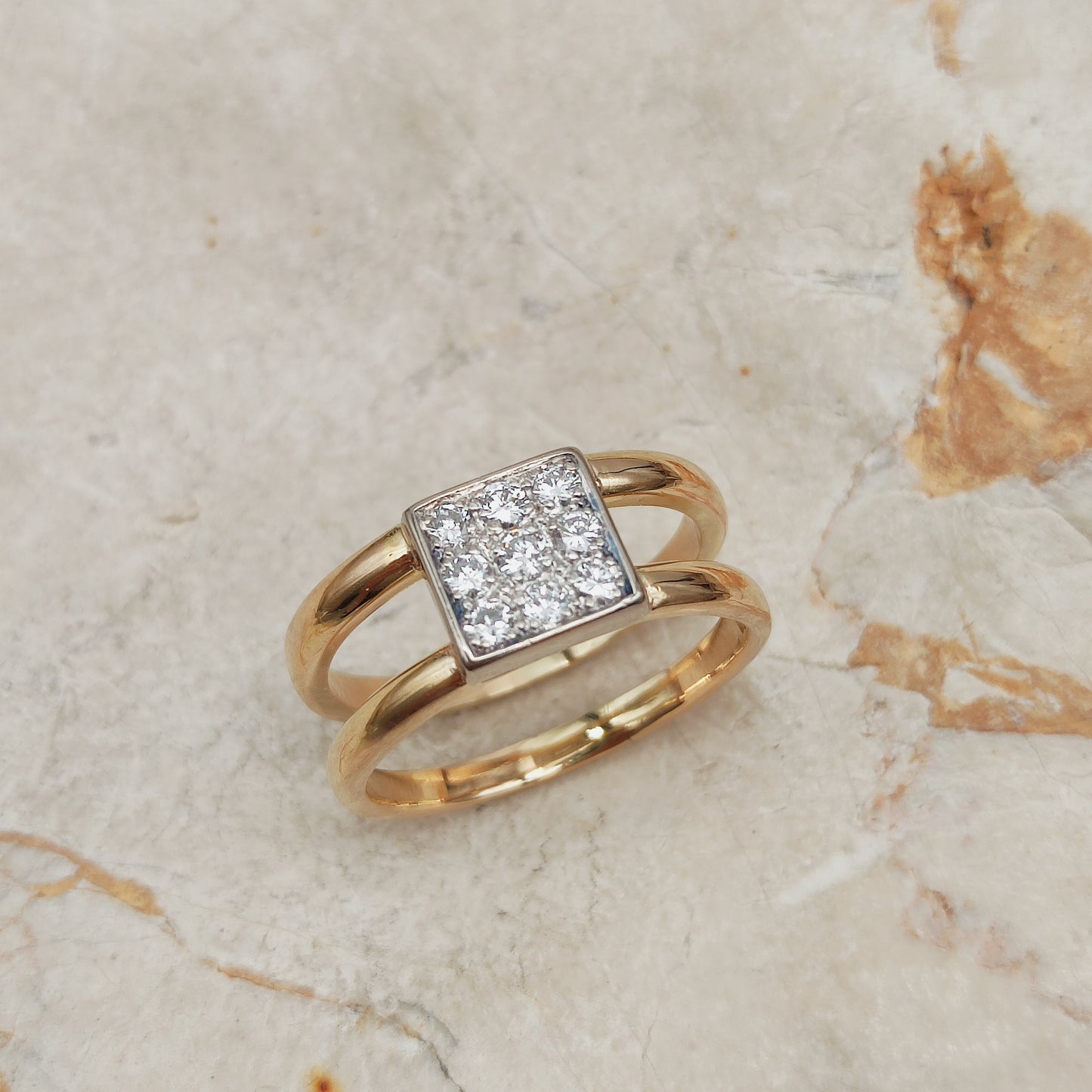 Vintage Heavy Double banded Swedish ring with .45 Diamonds in 18 Carat Gold