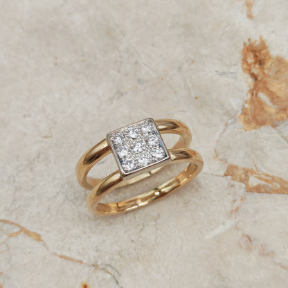 Vintage Heavy Double banded Swedish ring with .45 Diamonds in 18 Carat Gold