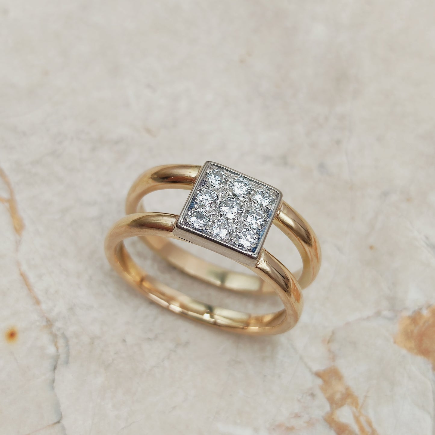 Vintage Heavy Double banded Swedish ring with .45 Diamonds in 18 Carat Gold