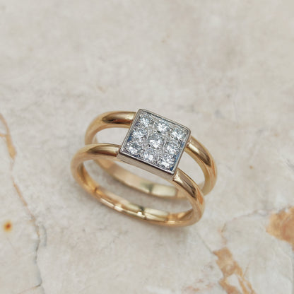 Vintage Heavy Double banded Swedish ring with .45 Diamonds in 18 Carat Gold