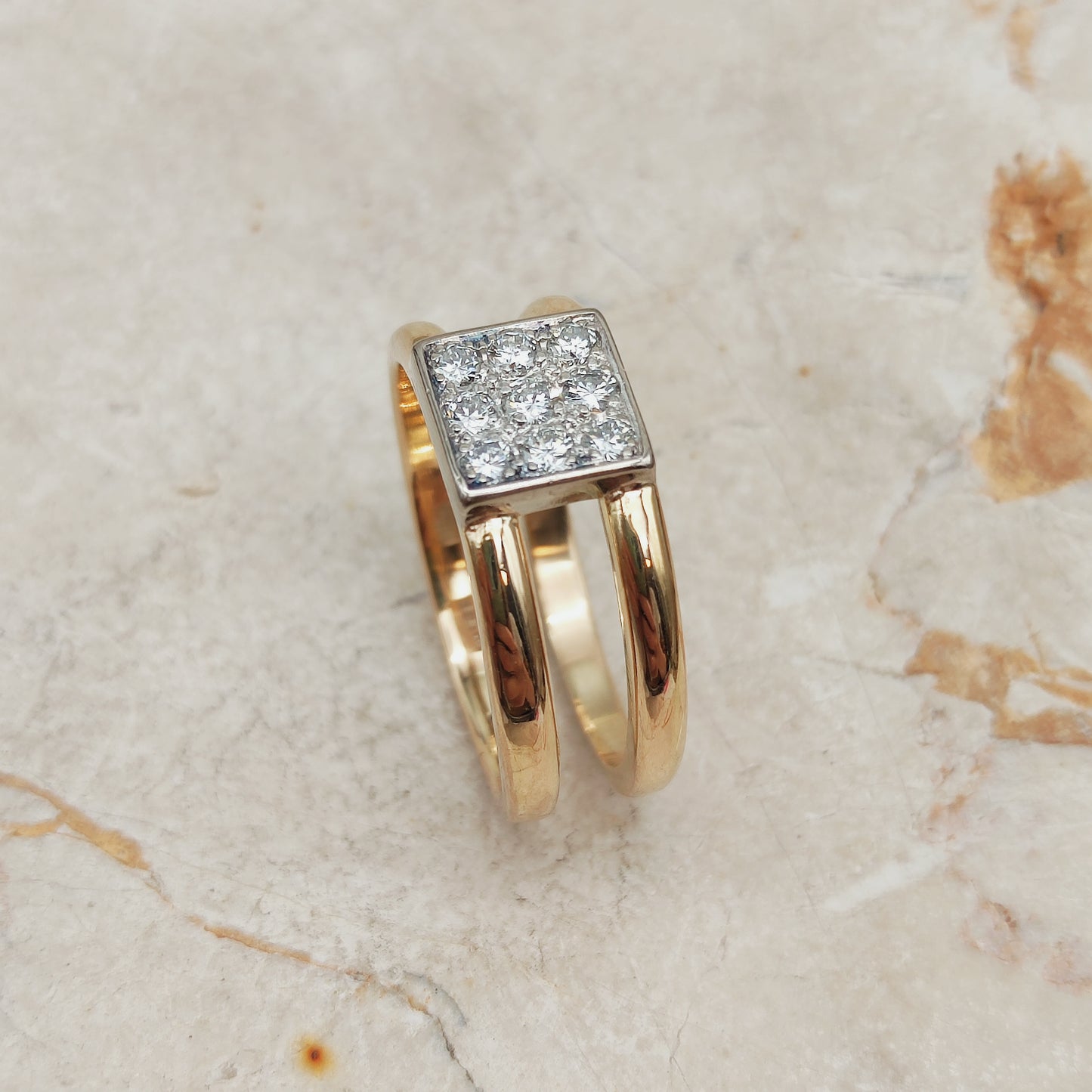 Vintage Heavy Double banded Swedish ring with .45 Diamonds in 18 Carat Gold