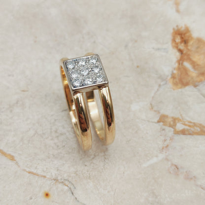 Vintage Heavy Double banded Swedish ring with .45 Diamonds in 18 Carat Gold