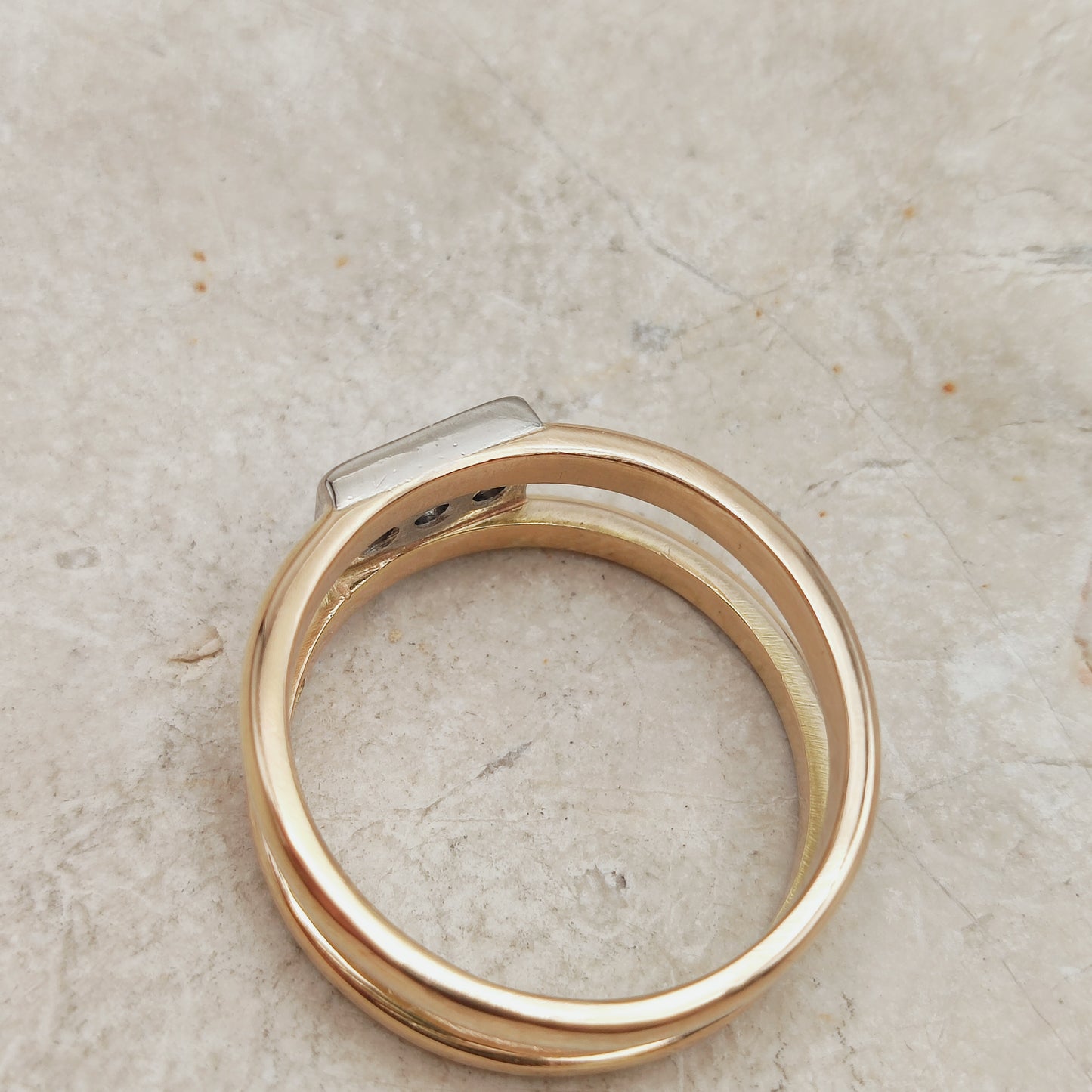 Vintage Heavy Double banded Swedish ring with .45 Diamonds in 18 Carat Gold