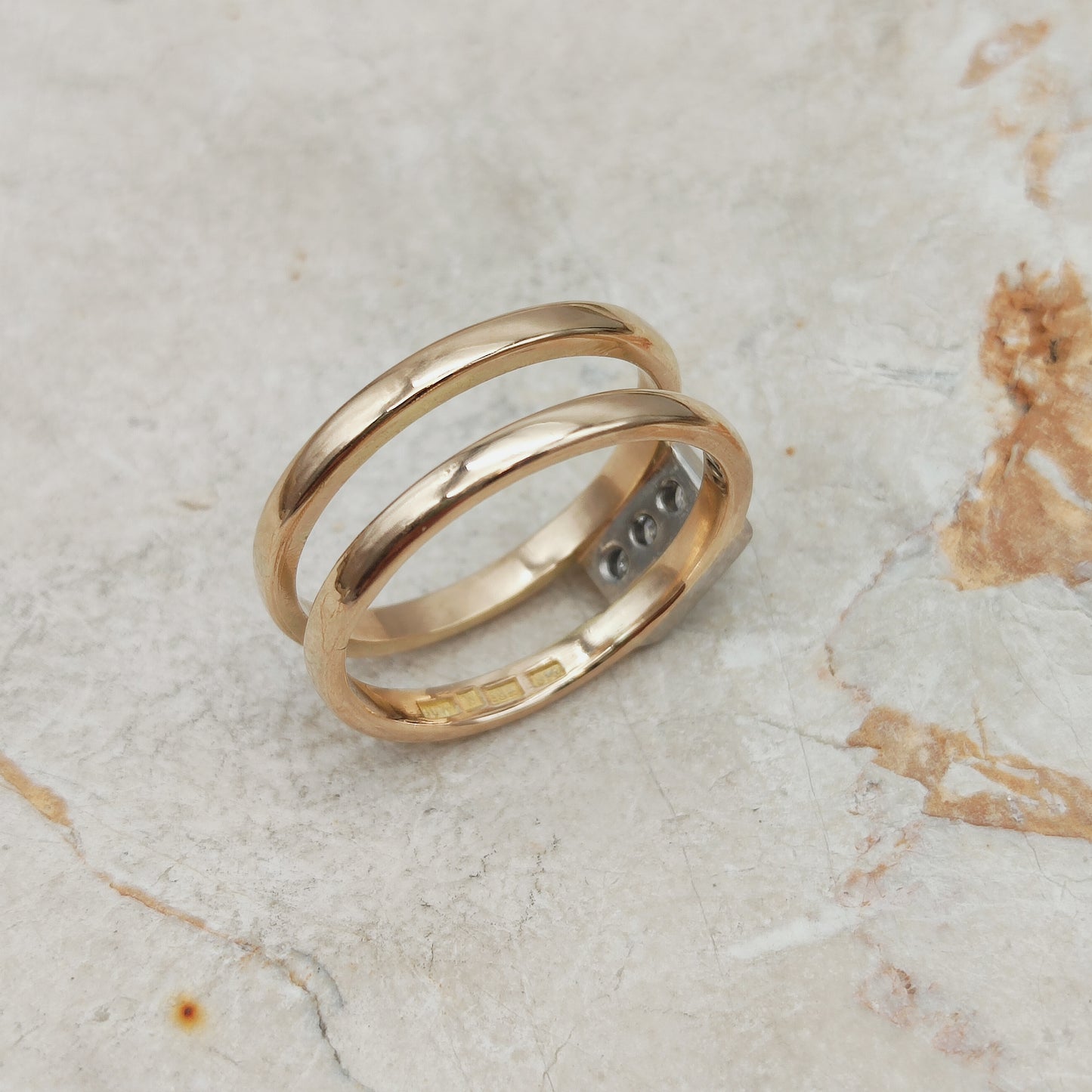 Vintage Heavy Double banded Swedish ring with .45 Diamonds in 18 Carat Gold