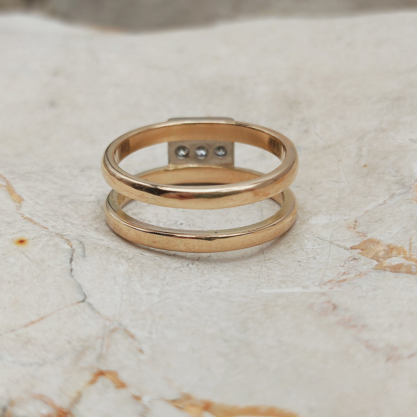 Vintage Heavy Double banded Swedish ring with .45 Diamonds in 18 Carat Gold