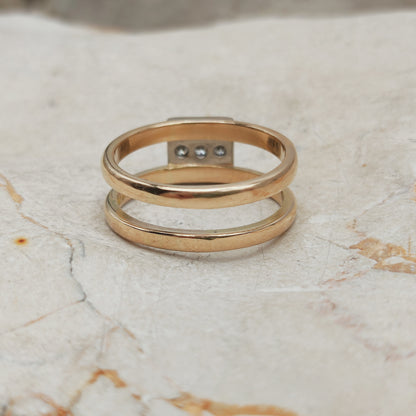 Vintage Heavy Double banded Swedish ring with .45 Diamonds in 18 Carat Gold