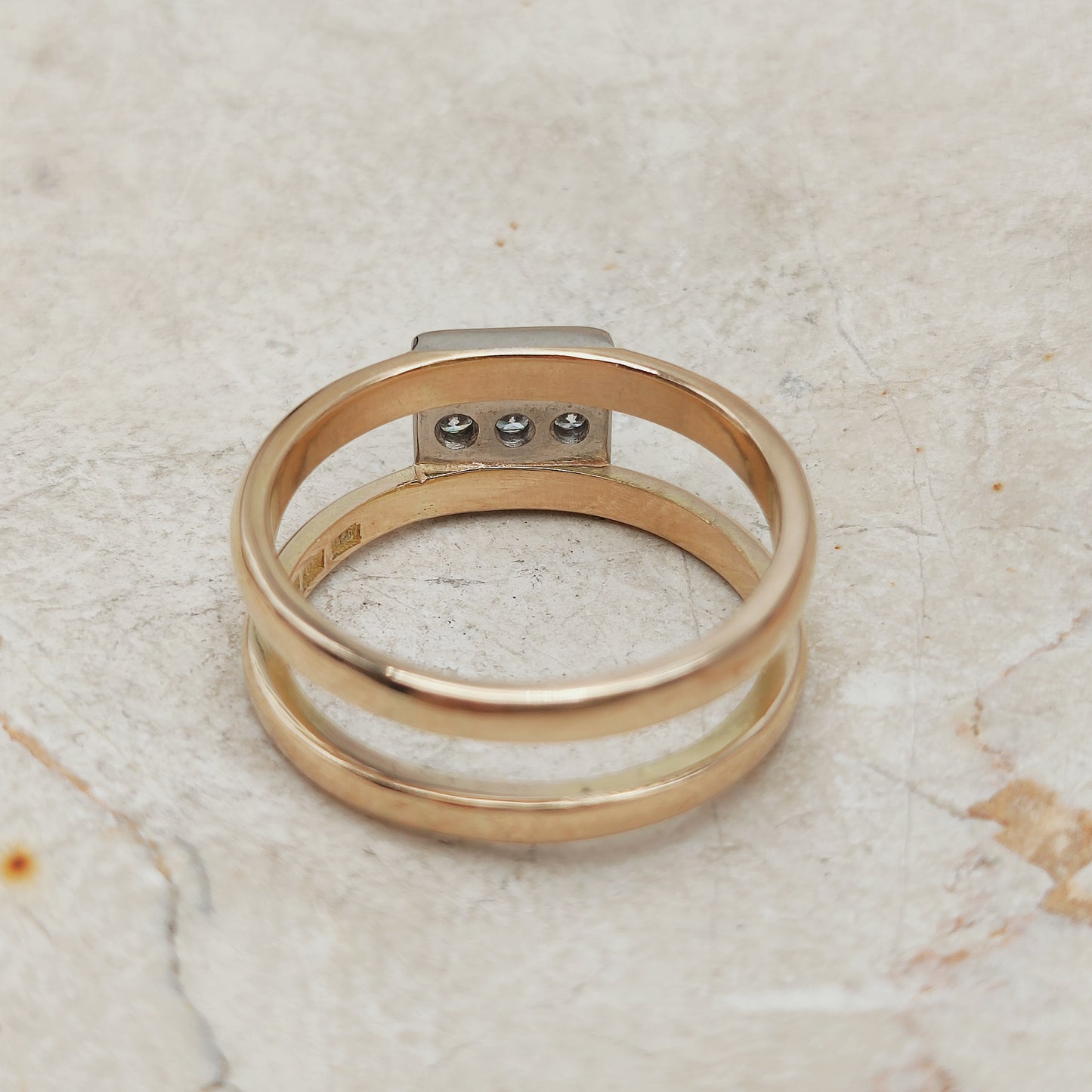 Vintage Heavy Double banded Swedish ring with .45 Diamonds in 18 Carat Gold