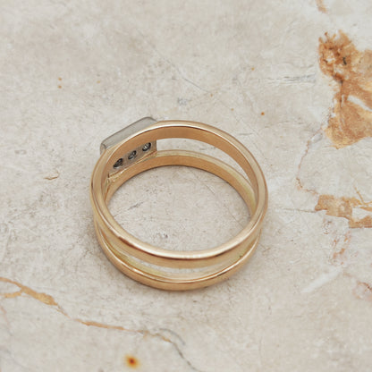 Vintage Heavy Double banded Swedish ring with .45 Diamonds in 18 Carat Gold