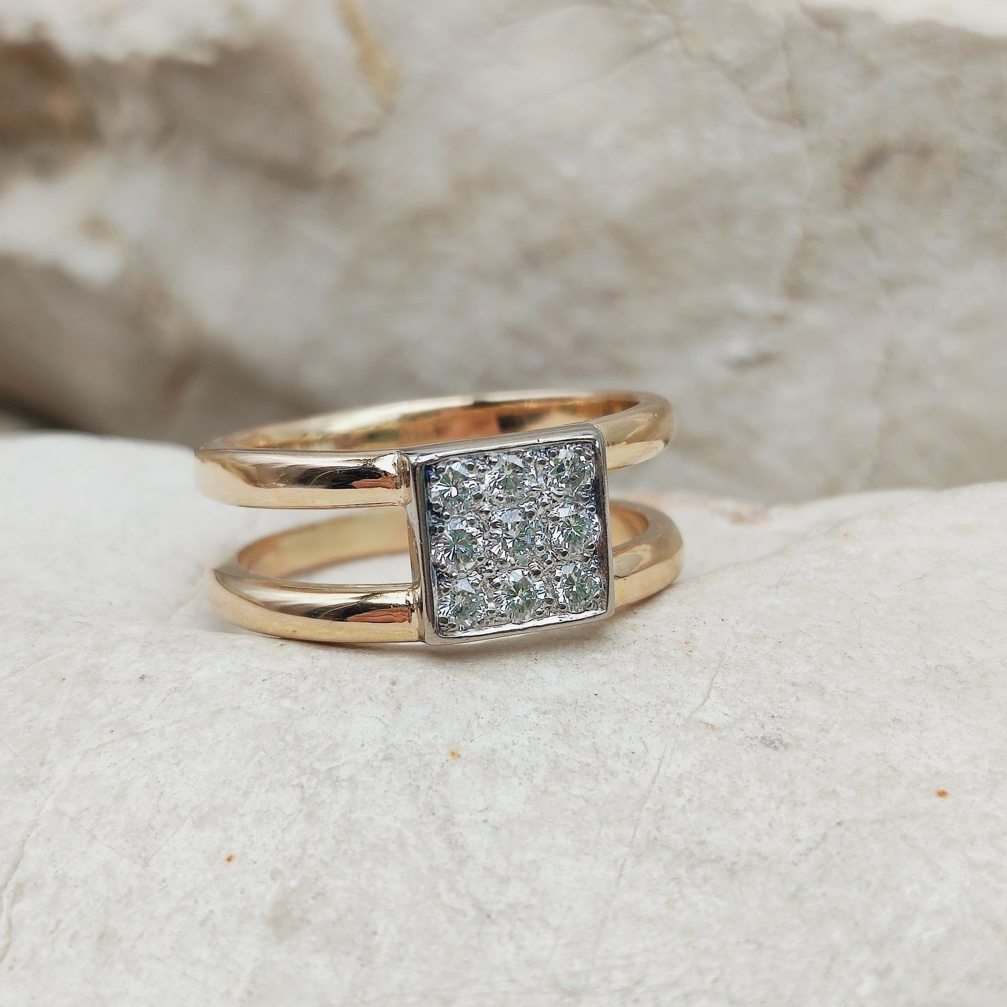 Vintage Heavy Double banded Swedish ring with .45 Diamonds in 18 Carat Gold