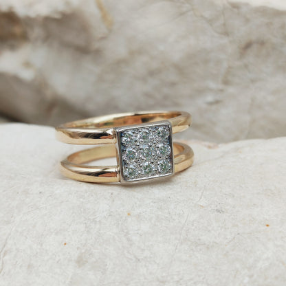 Vintage Heavy Double banded Swedish ring with .45 Diamonds in 18 Carat Gold
