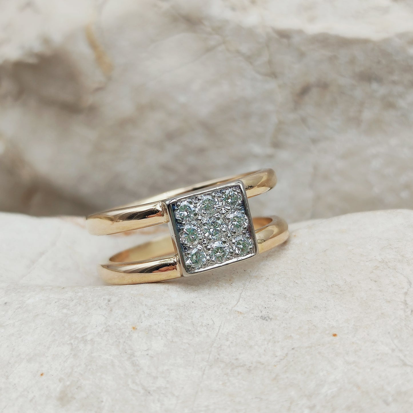 Vintage Heavy Double banded Swedish ring with .45 Diamonds in 18 Carat Gold
