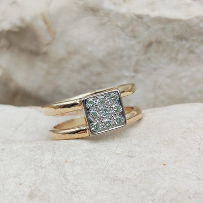 Vintage Heavy Double banded Swedish ring with .45 Diamonds in 18 Carat Gold